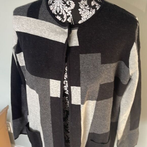 Jones New York Crew Neck Cardigan Coat S, Platinum Combo NEW - Picture 2 of 4